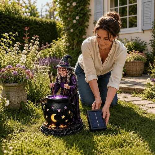 Solar powered Halloween witch light
