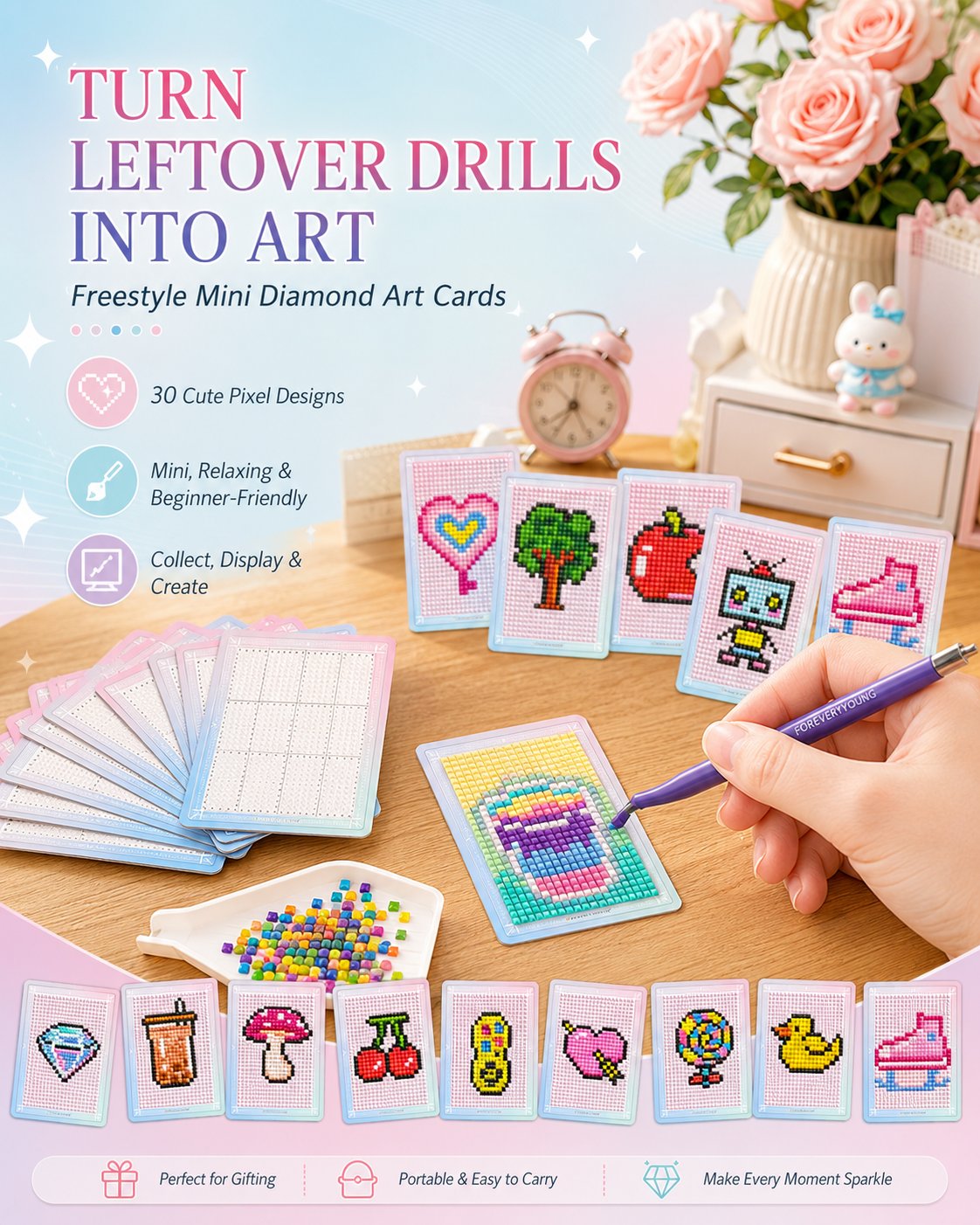 Freestyle mini diamond art cards 30 piece cute pixel DIY craft collection
