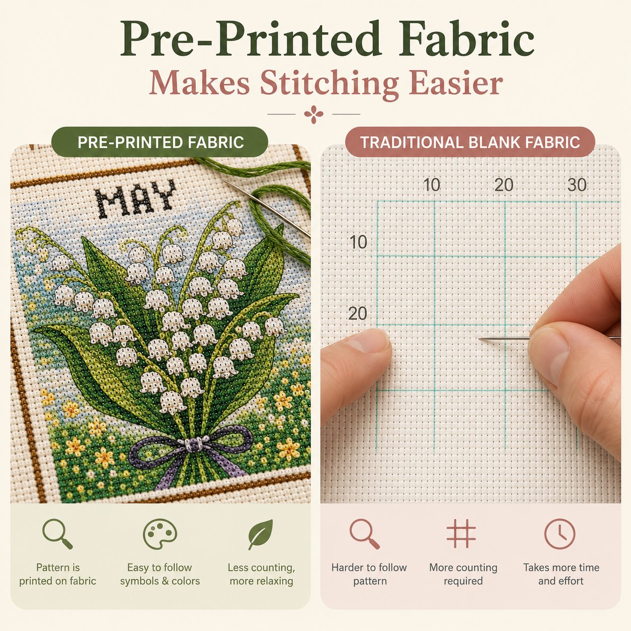 Pre-printed embroidery fabric compared with traditional blank fabric