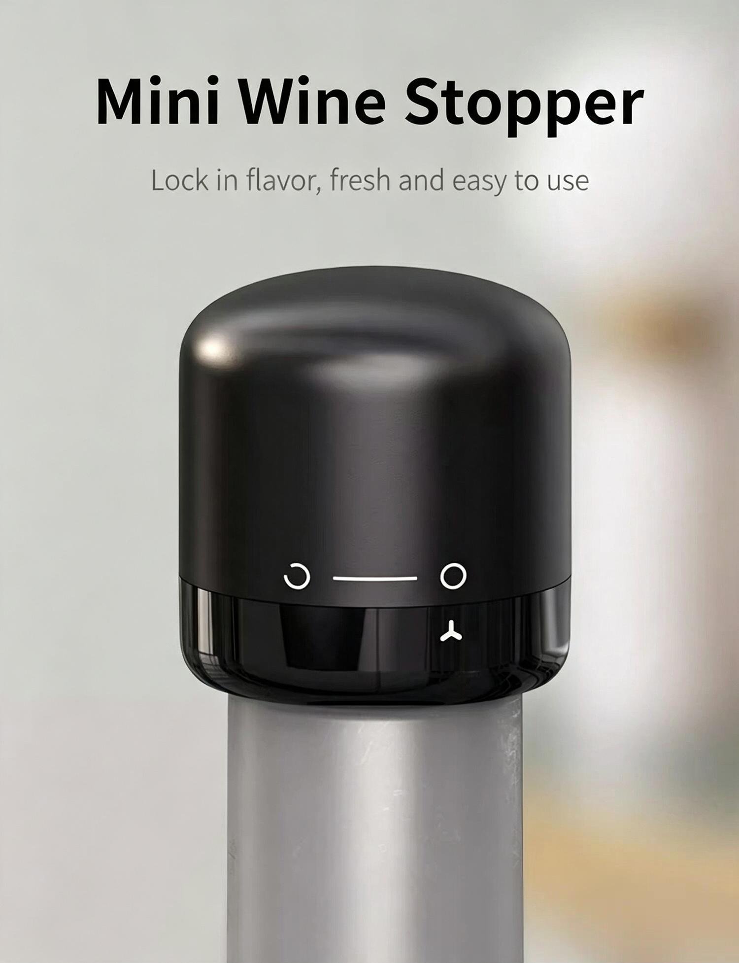 Vacuum wine stopper.Champagne and wine, red wine and liquor, sealing device with built-in vacuum function, leakproof and reusable wine stopper with vent Vacuum wine stopper.Champagne and wine, red wine and liquor, sealing device with built-in vacuum function, leakproof and reusable wine stopper with vent