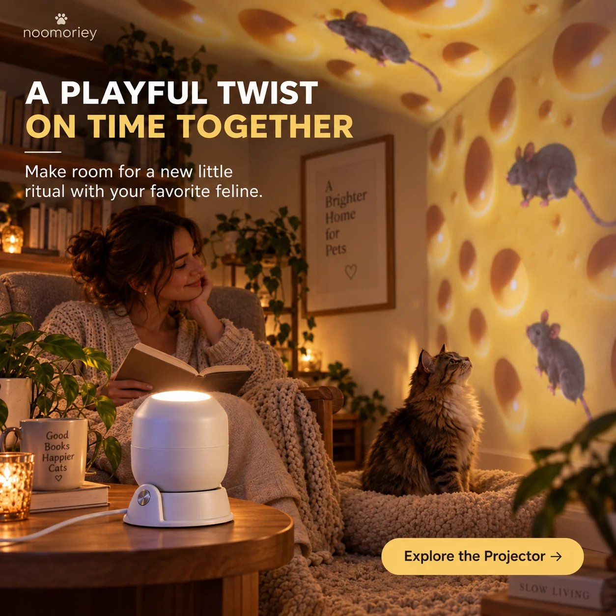 🧀🐈 Cheese & Mouse Cat Projector – Indoor Curiosity Scene detail view 2