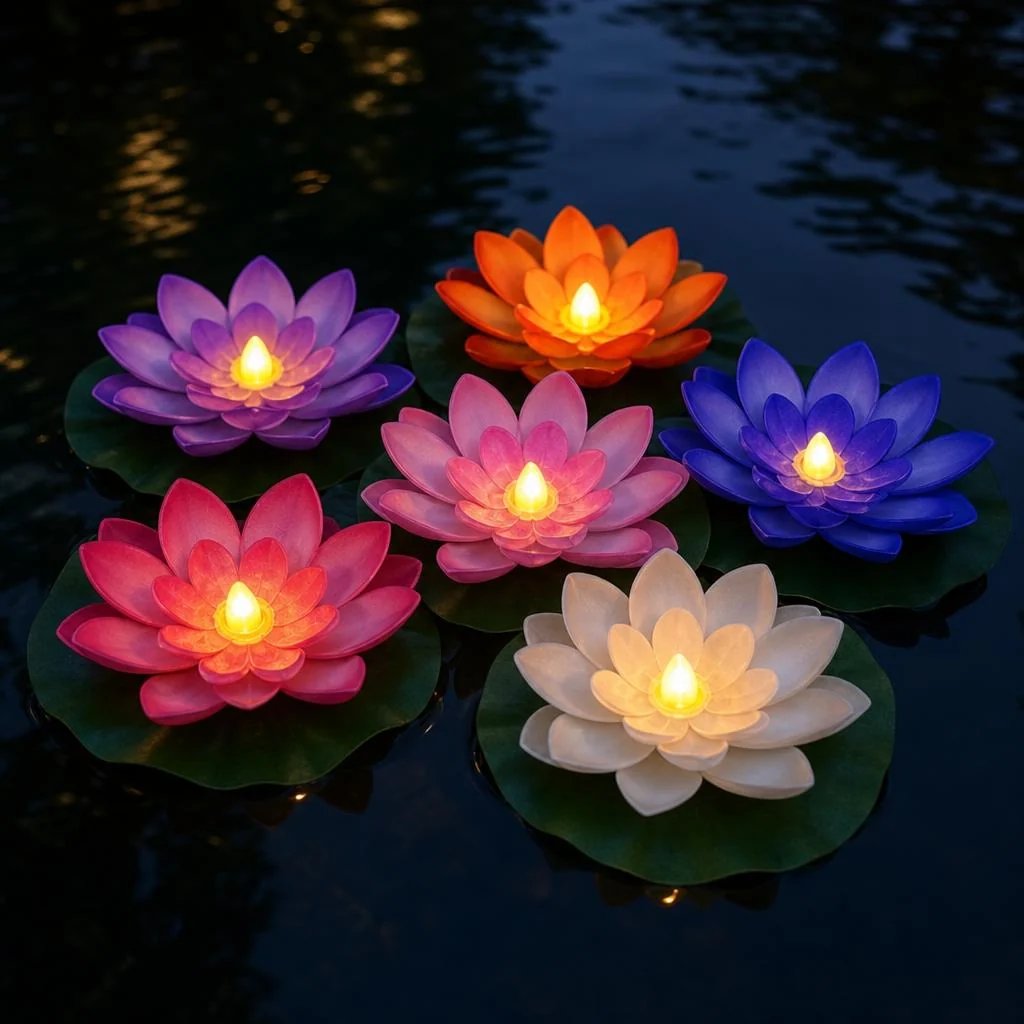 Multicolor Lotus Floating Light Collection