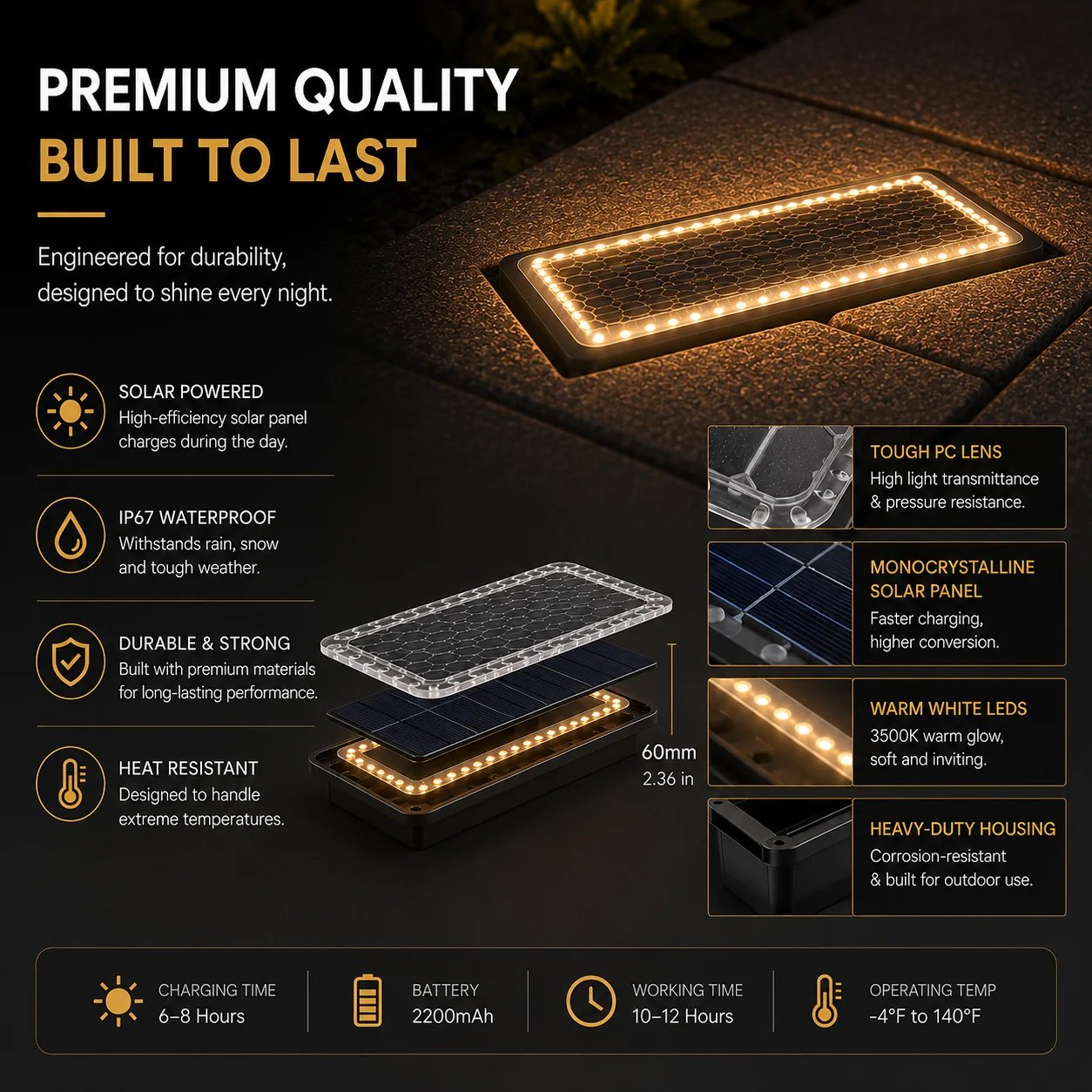 Construction and technical features of the solar paver pathway light