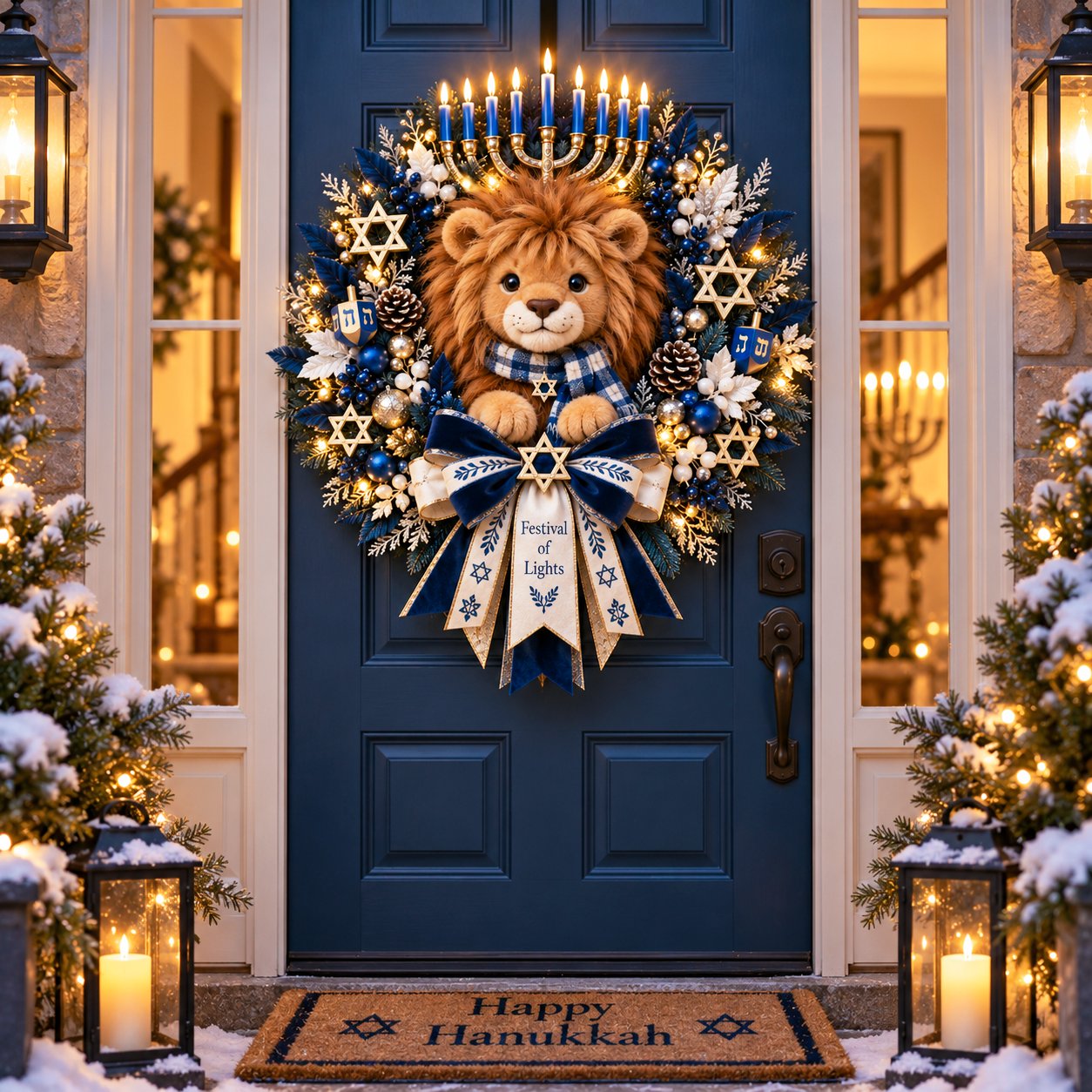 Lion of Judah wreath glowing at night