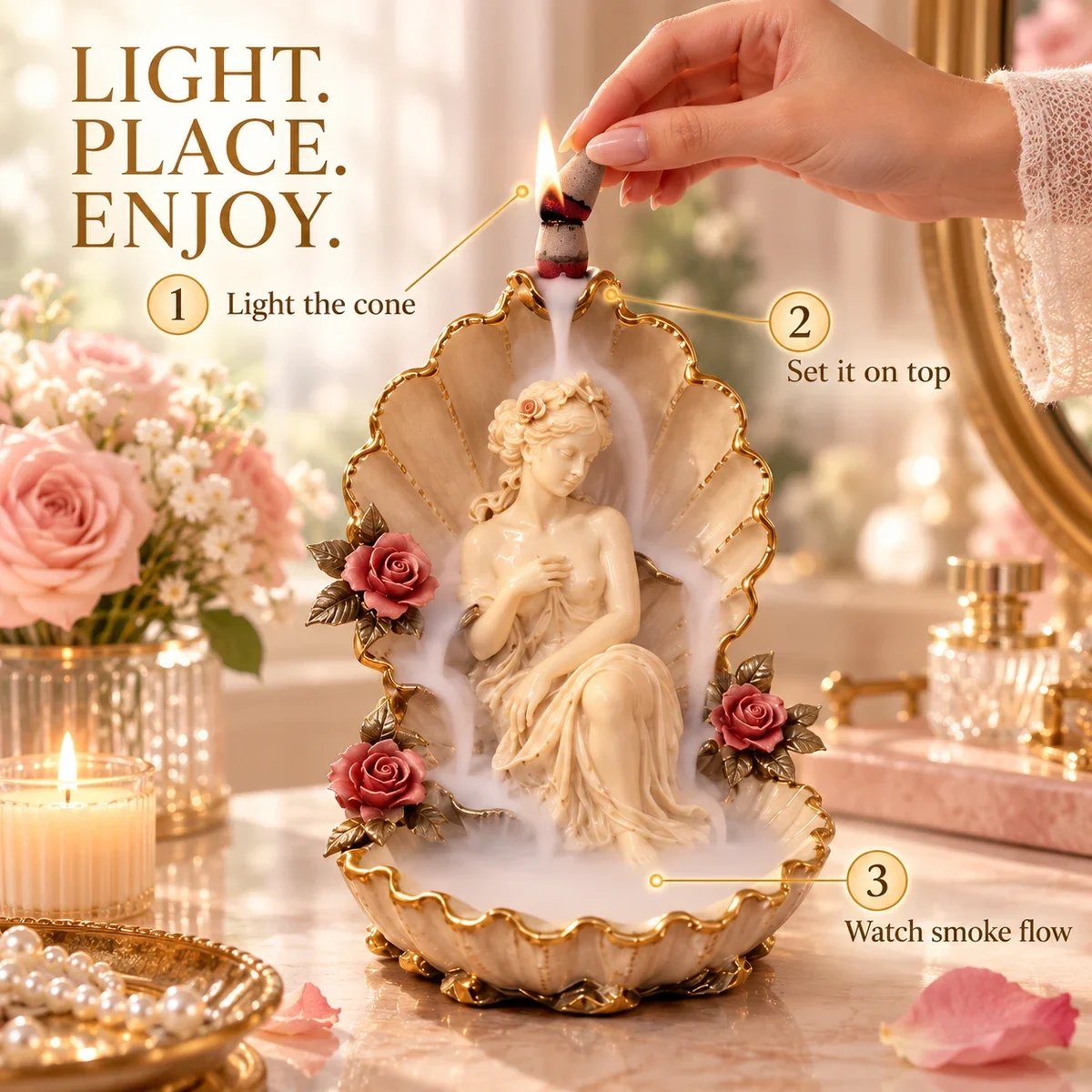 How to use an ivory floral backflow incense burner