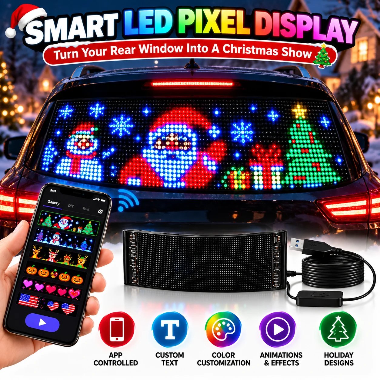 Flexible LED panel mounting and wired USB power connection