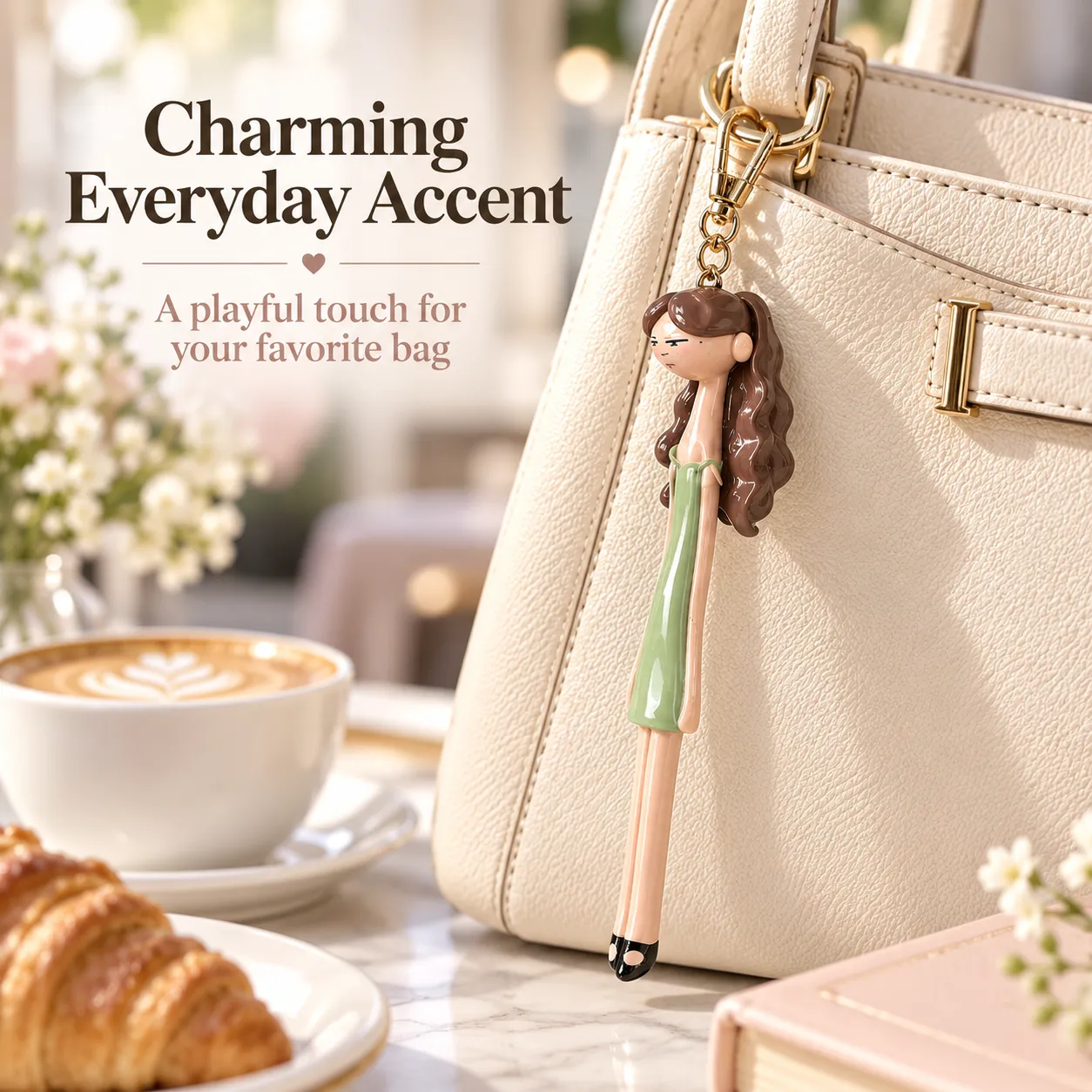 Fashion doll bag charm on everyday accessories