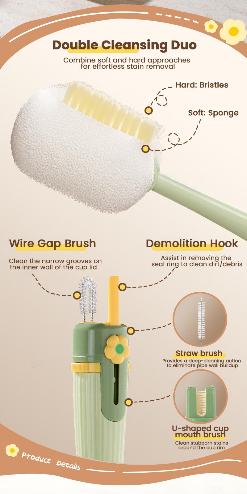5-in-1 Bottle Cleaning Brush (Multifunctional) – For Cup Lid Cleaning & Home Kitchen Tasks