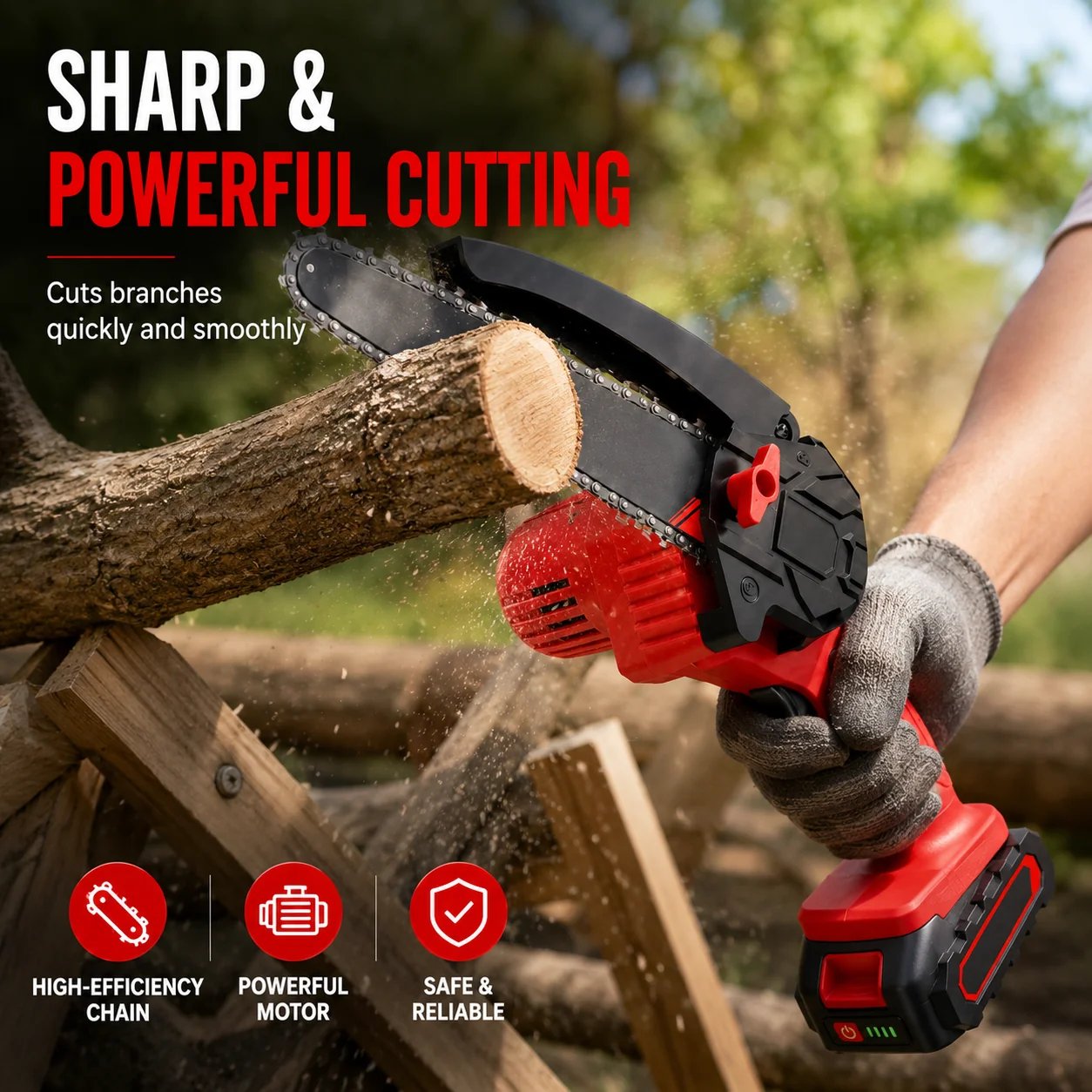 Cordless mini chainsaw rechargeable batteries