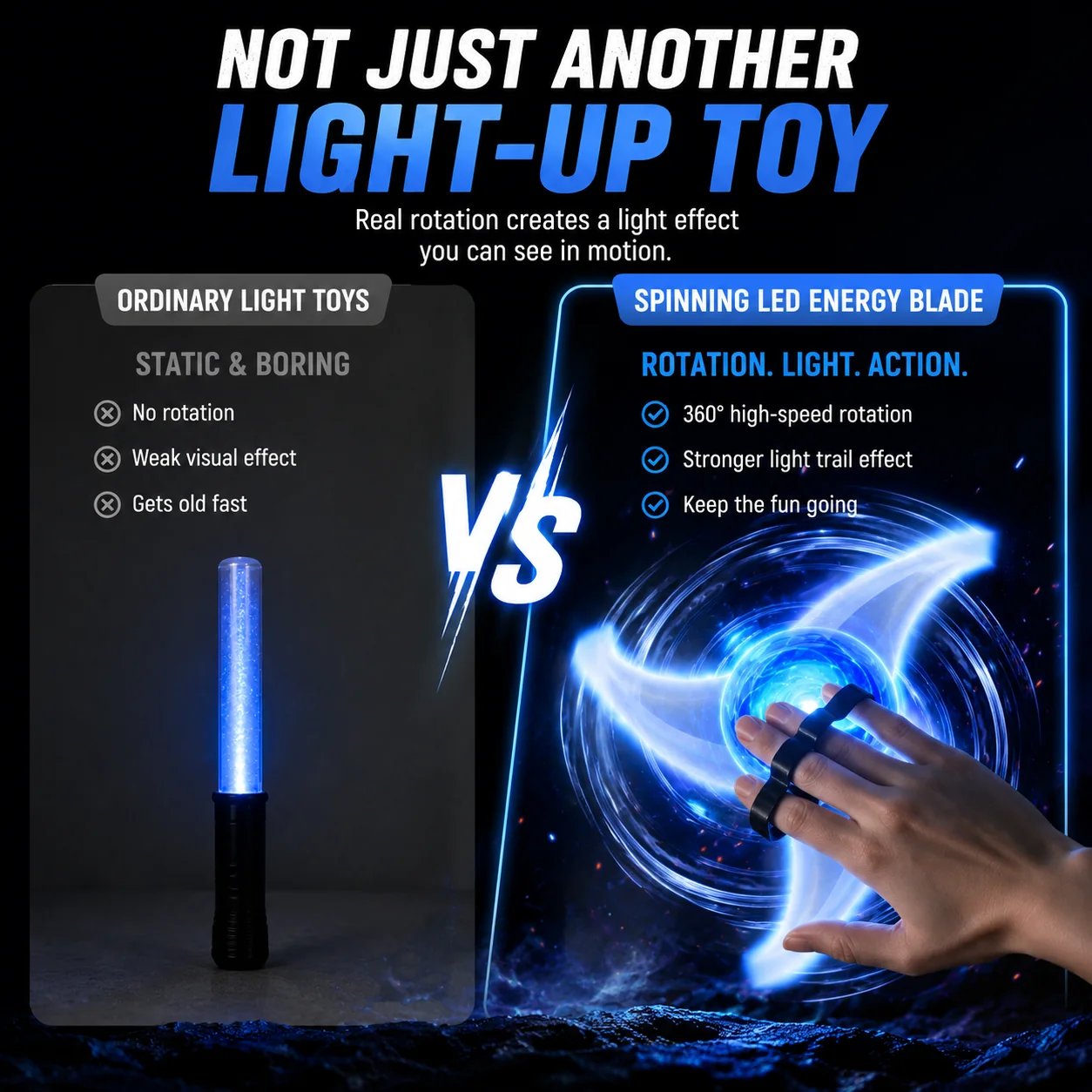 Three-blade spinning LED light effect