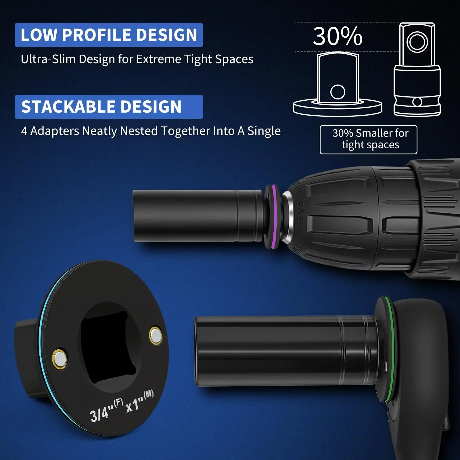 ultra thin stackable socket adapter set