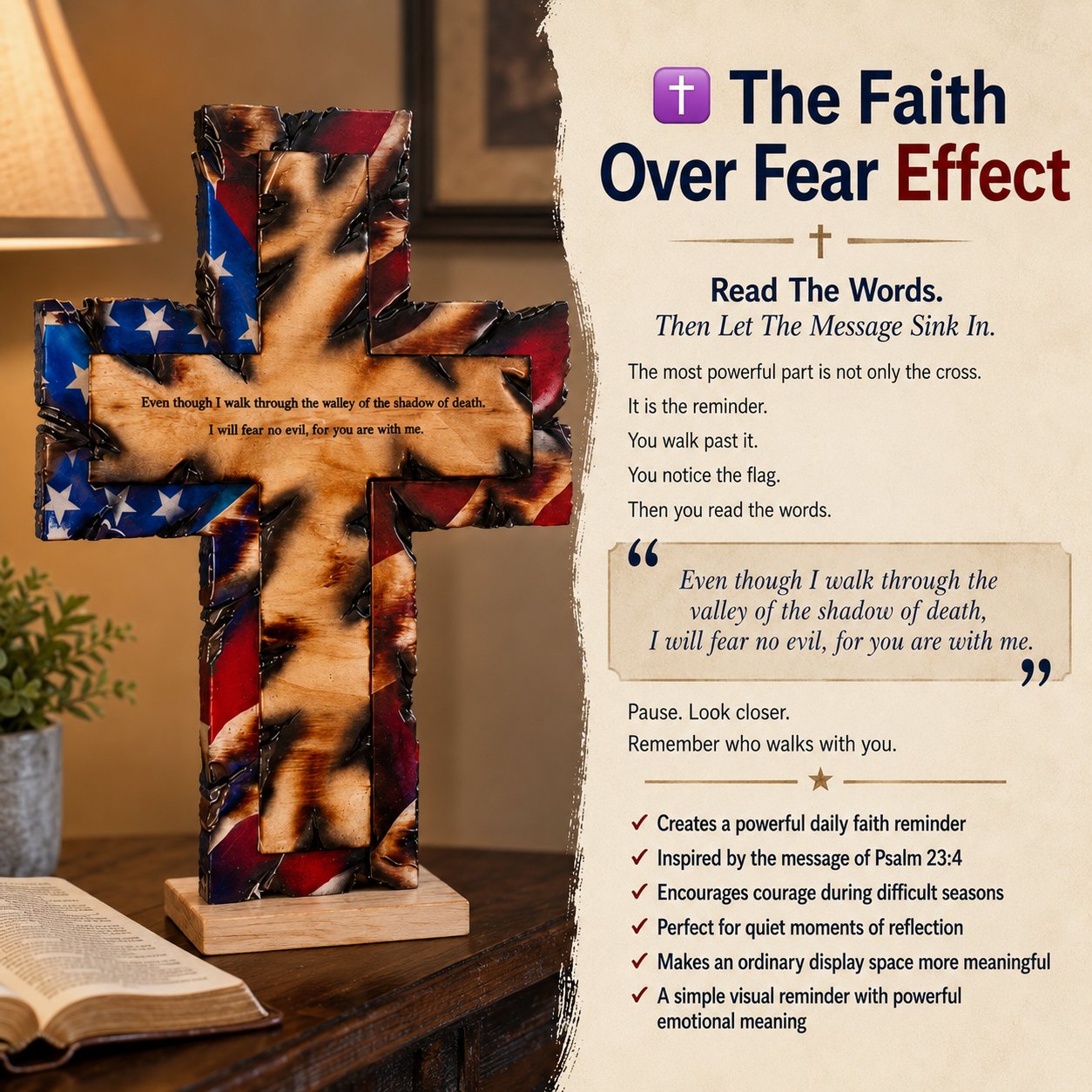 Psalm 23:4 Faith Over Fear Cross