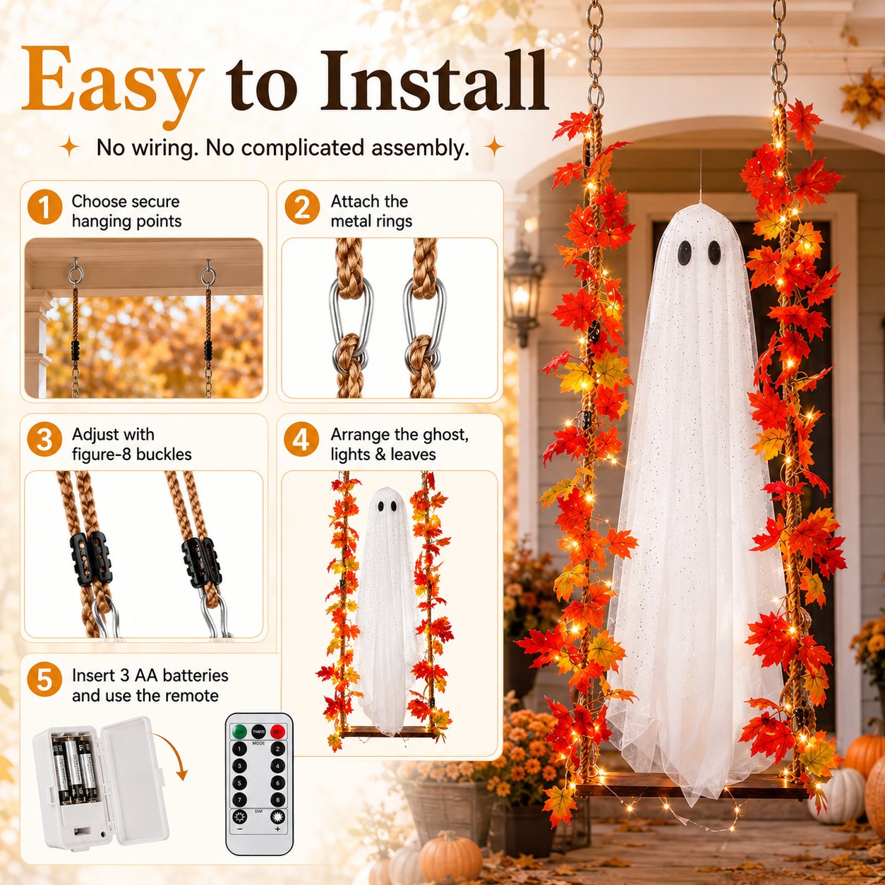 Installation steps for hanging Halloween ghost swing