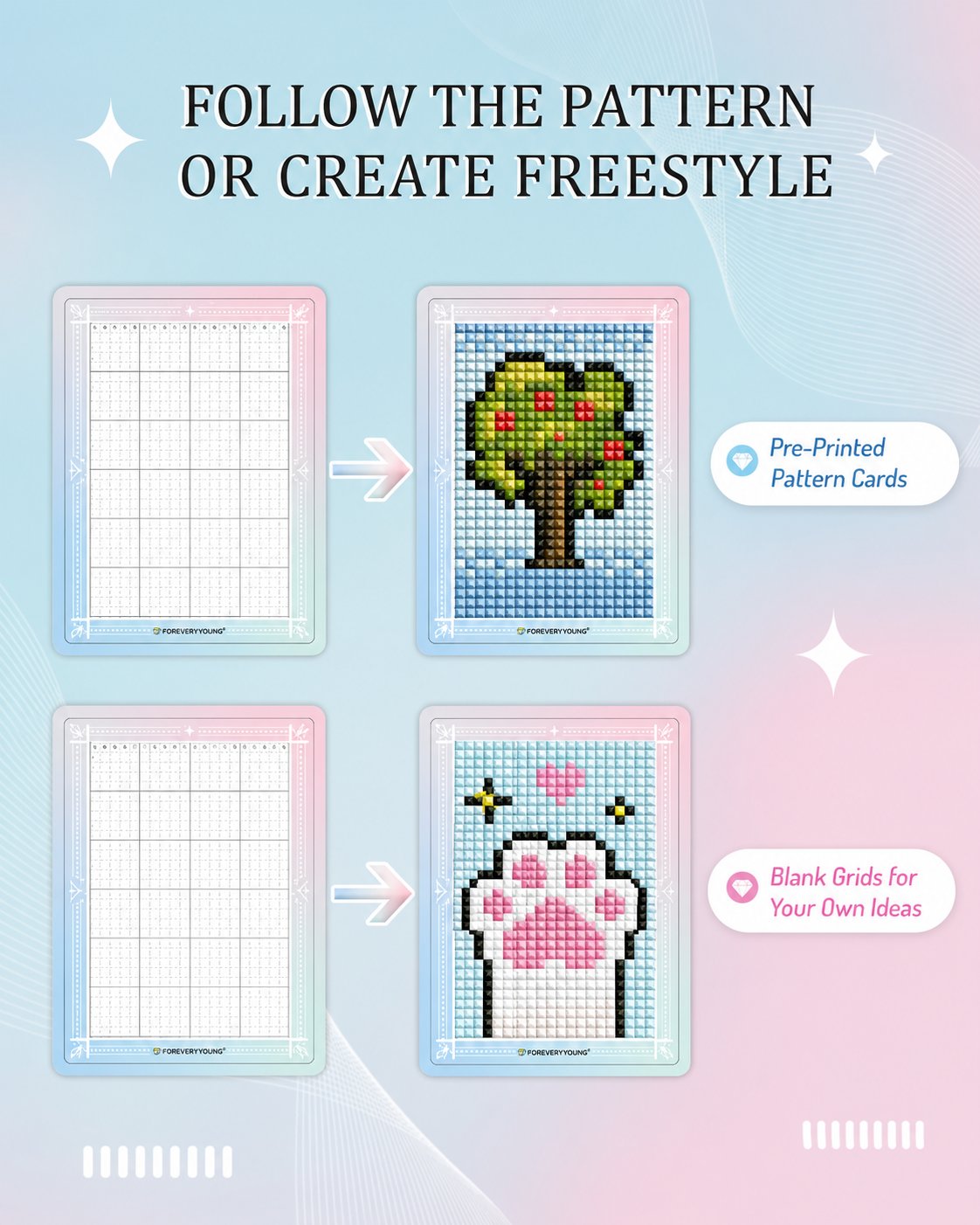 Cute pixel-inspired mini diamond art card designs