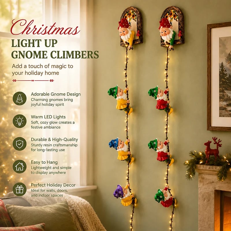 Christmas gnome string lights wall decoration