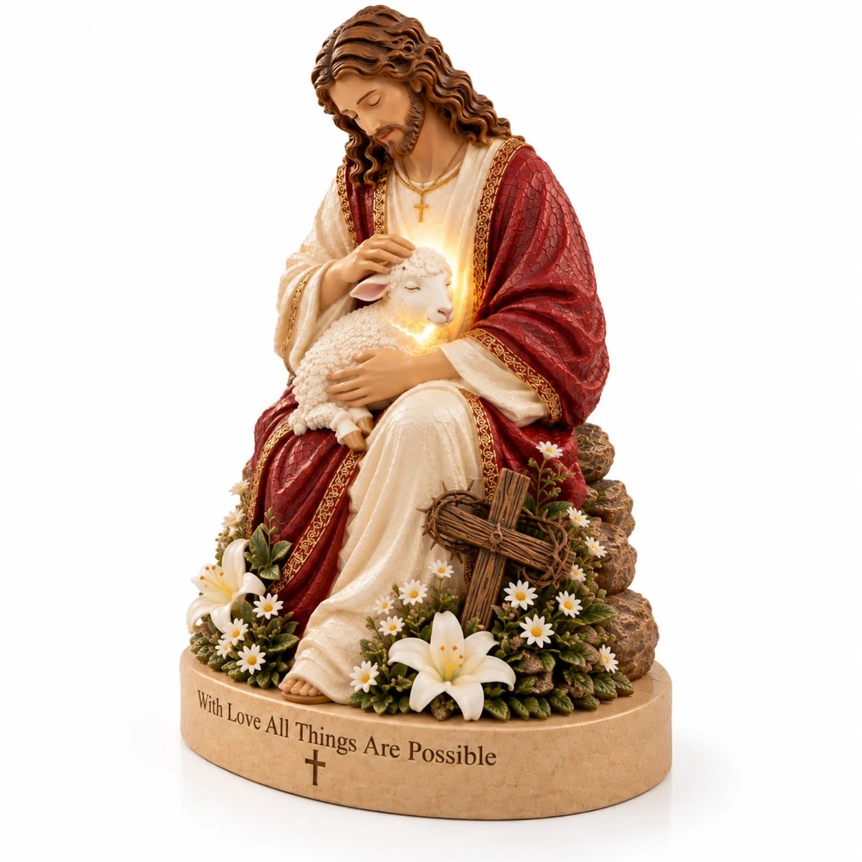 The two Jesus and lamb lighted statue designs