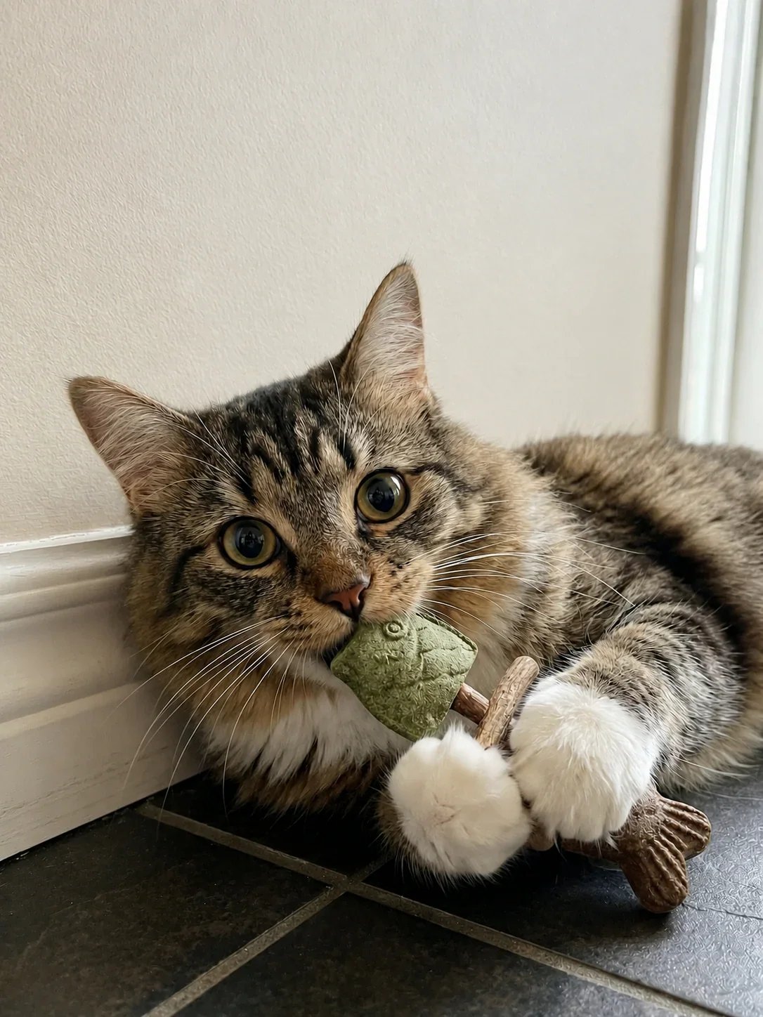 Cat chewing joy