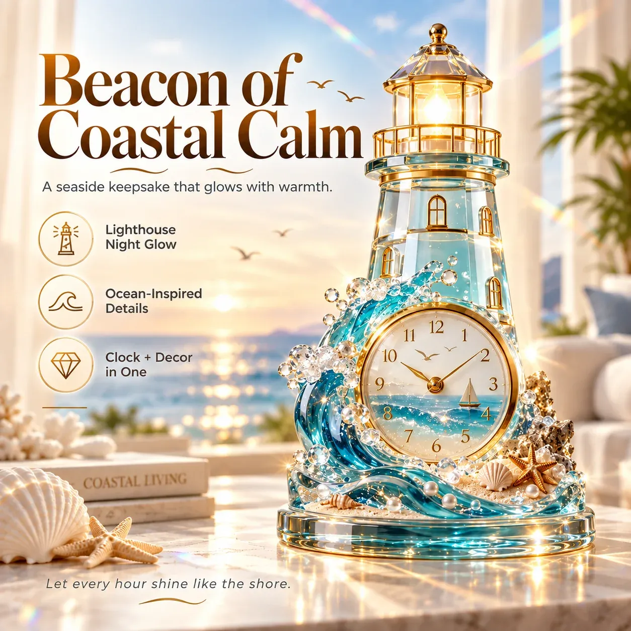 Moonlit Shell coastal clock
