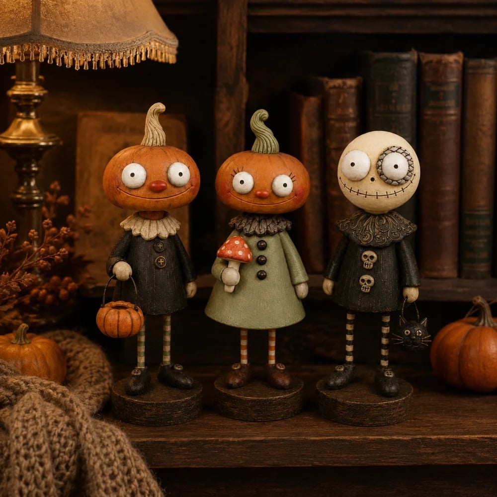 Vintage Halloween figurines styled with books