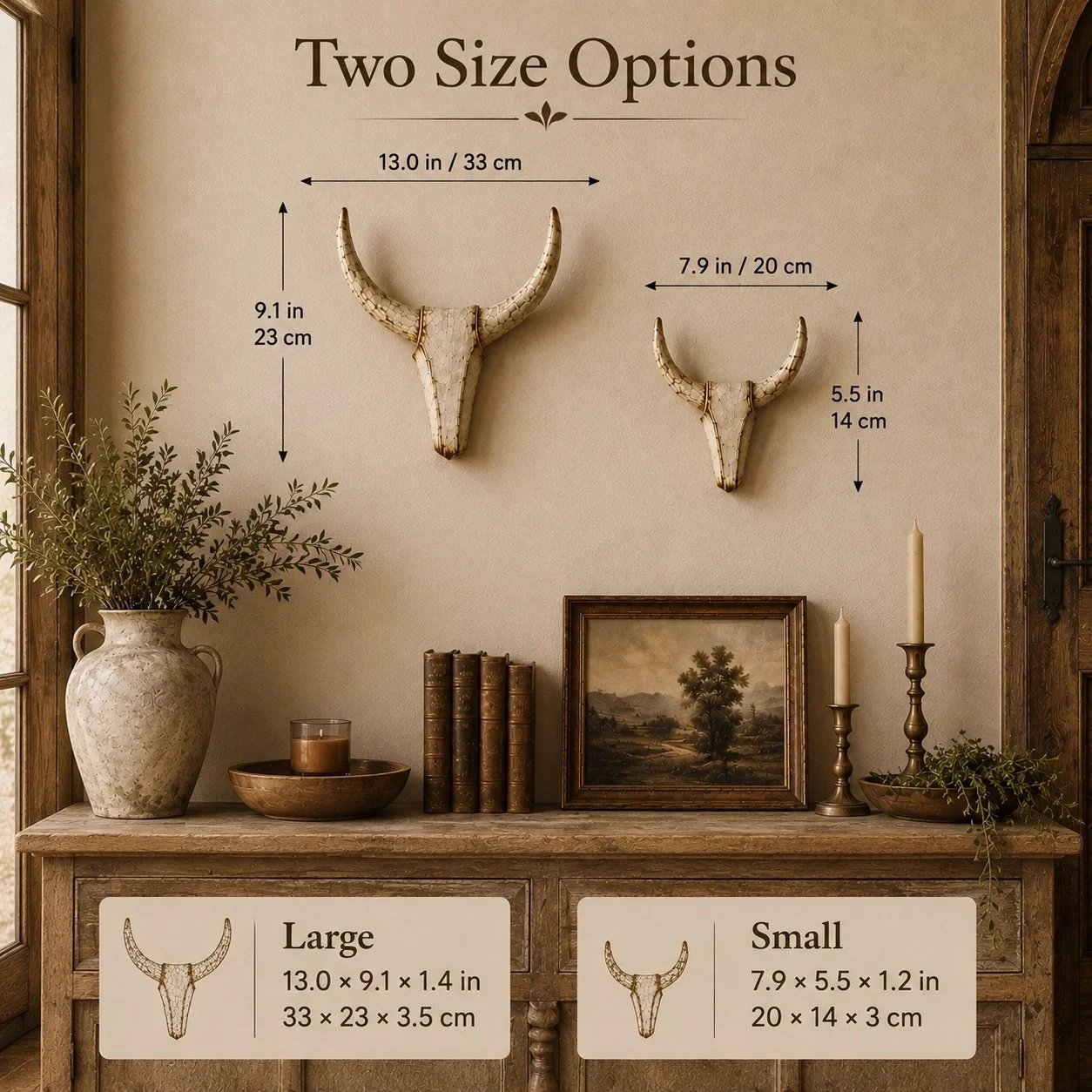 Large and small longhorn wall sculpture dimensions
