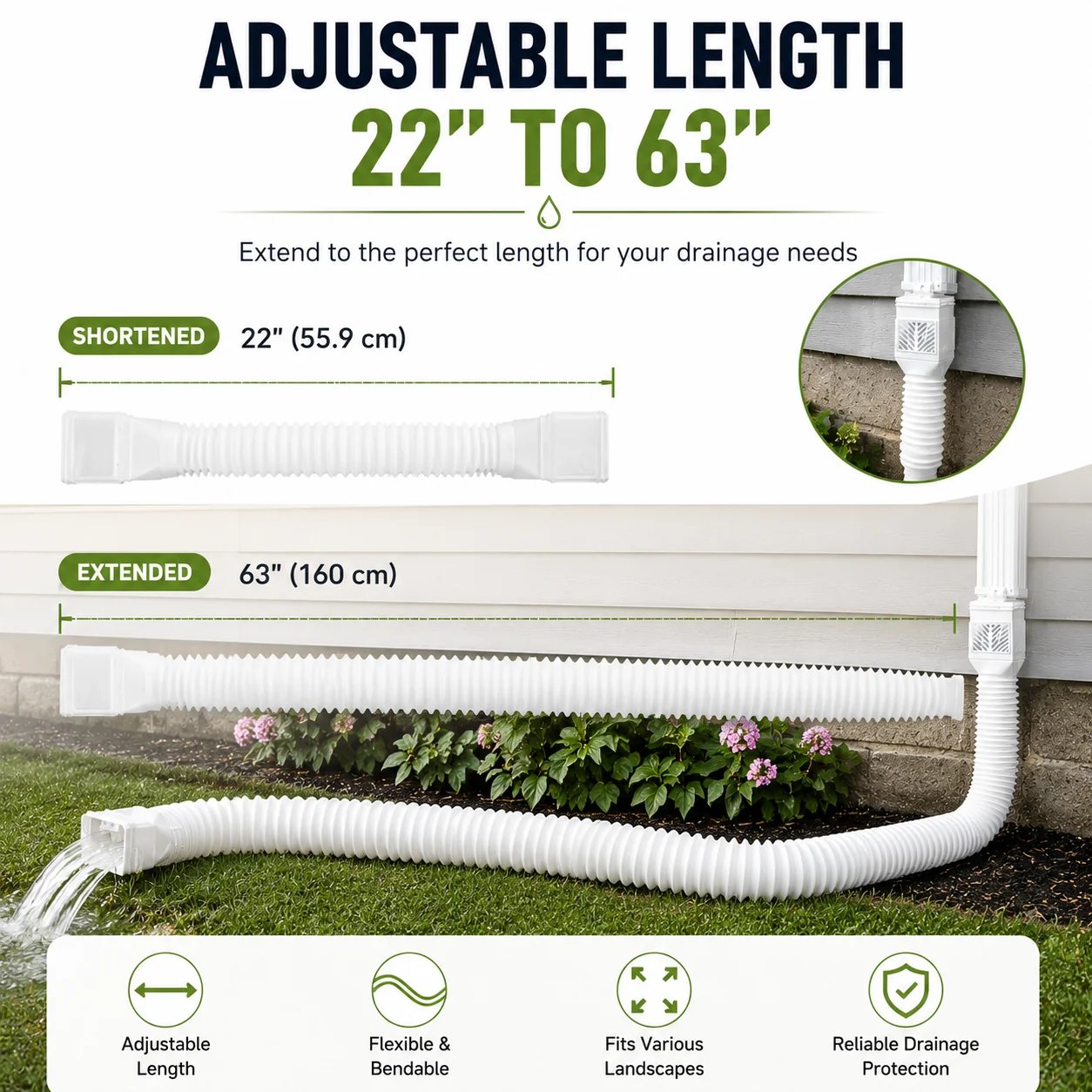 Adjustable 22 to 63 inch downspout extension