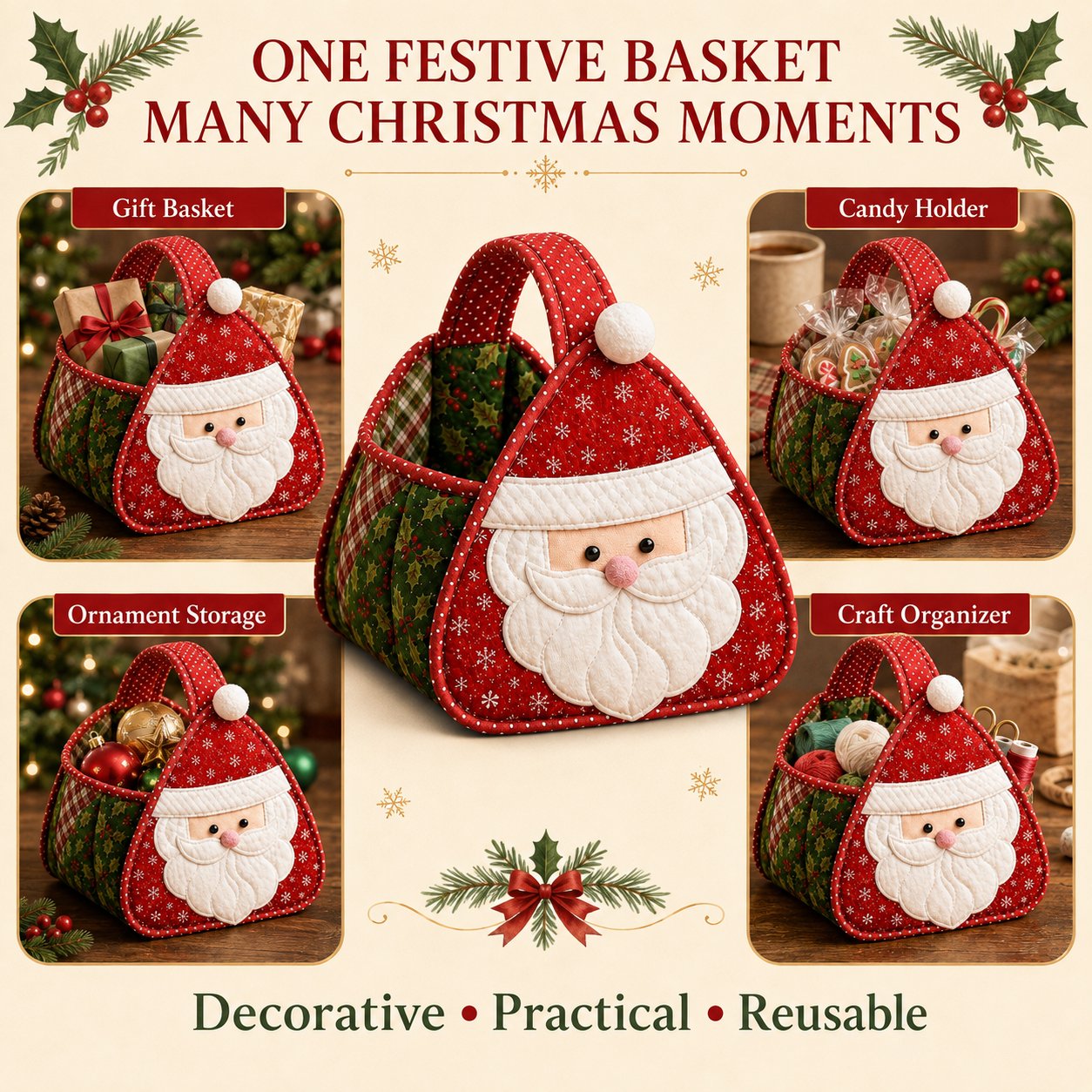 Reusable Christmas quilted basket