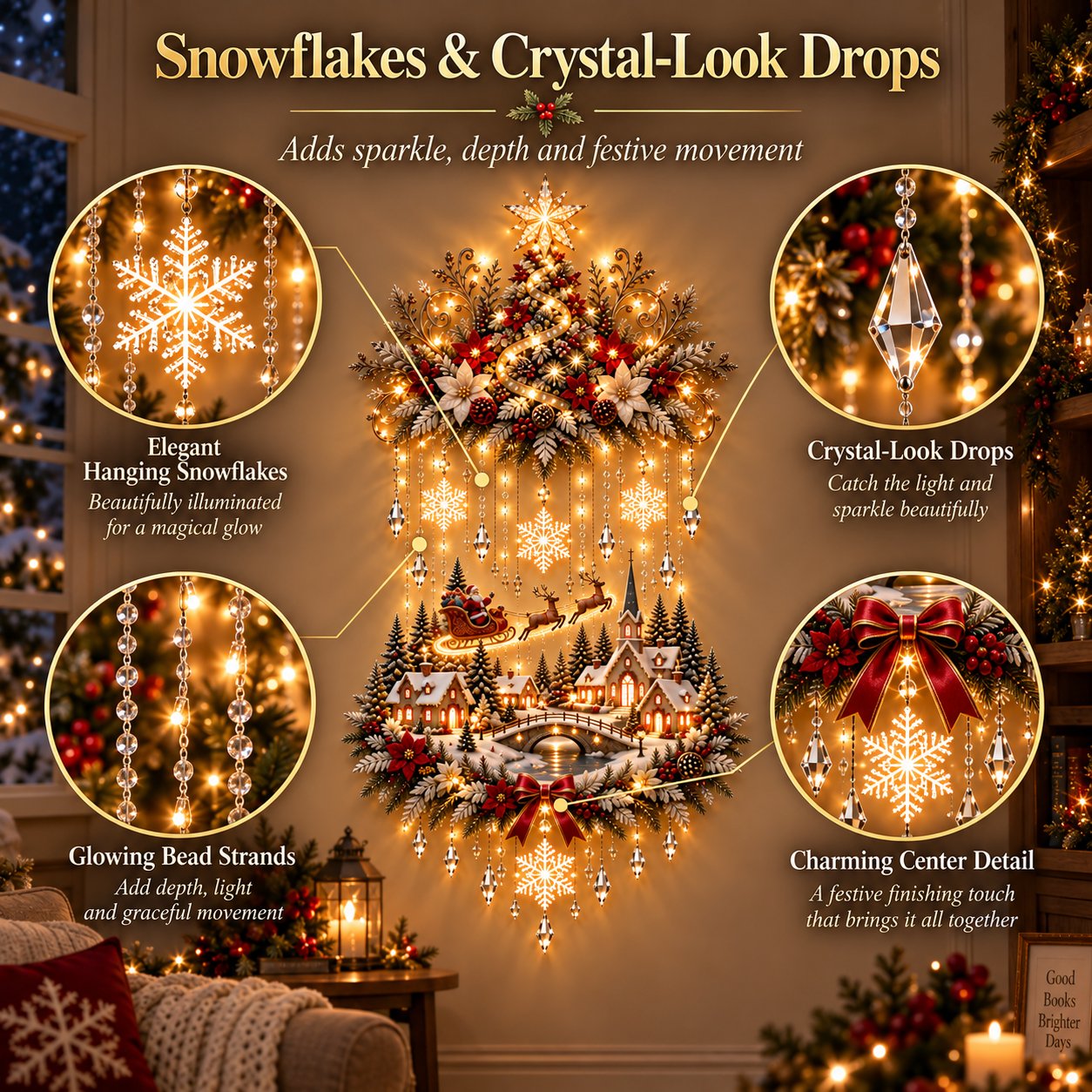 Snowflakes and crystal look Christmas hanging details