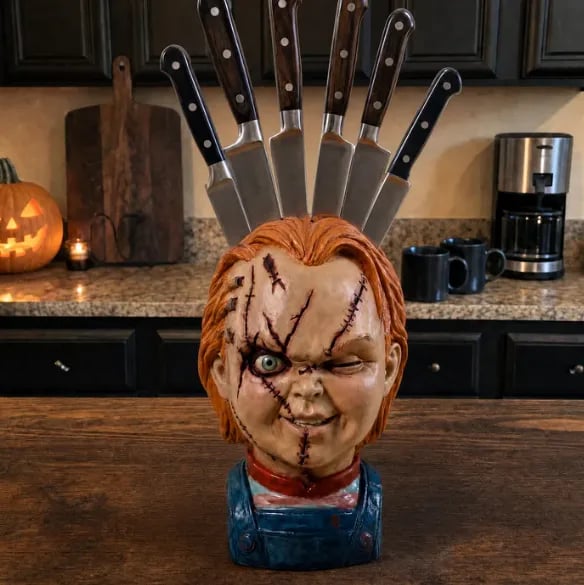 Ceramic horror inspired knife block kitchen counter decor