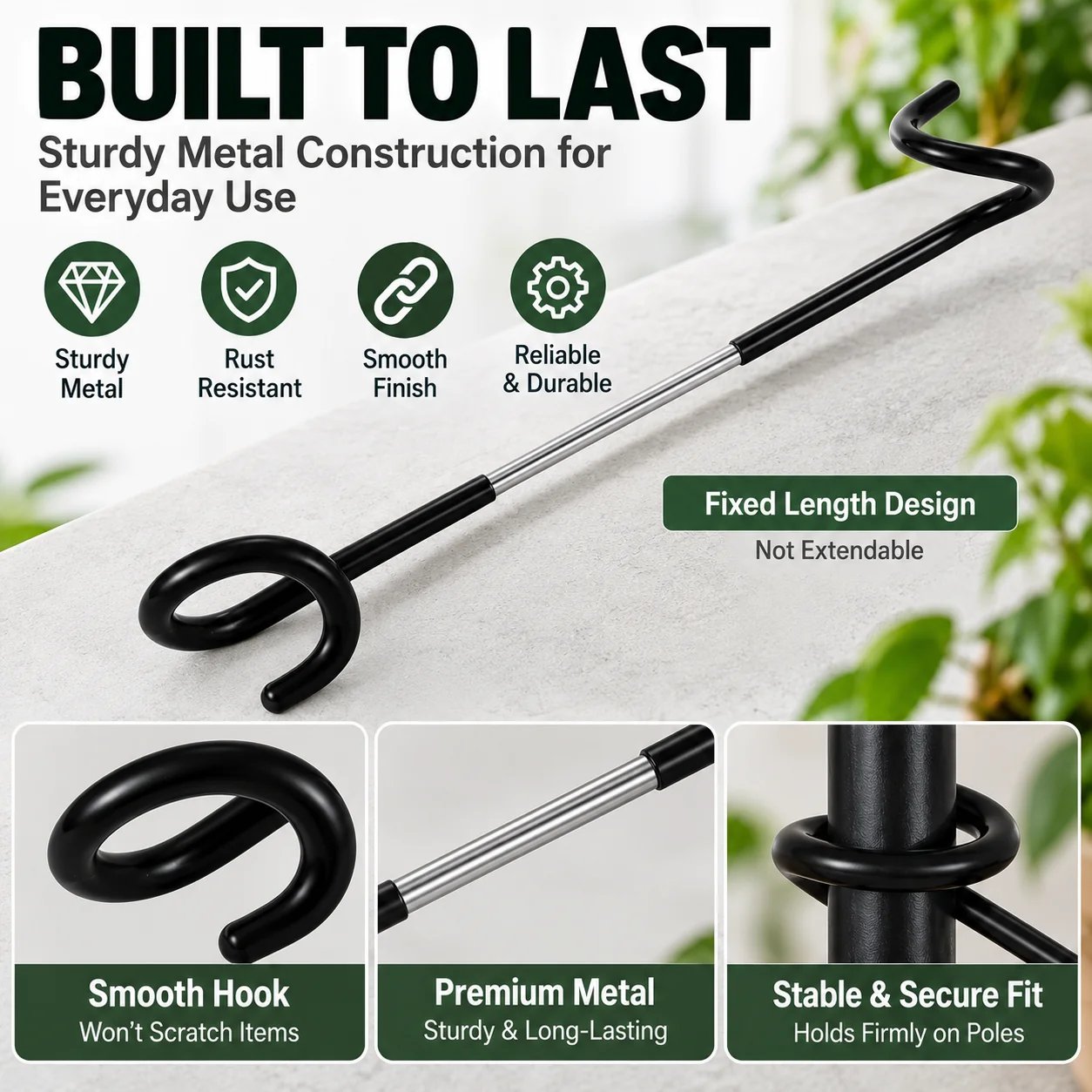 Fixed-length metal plant hook