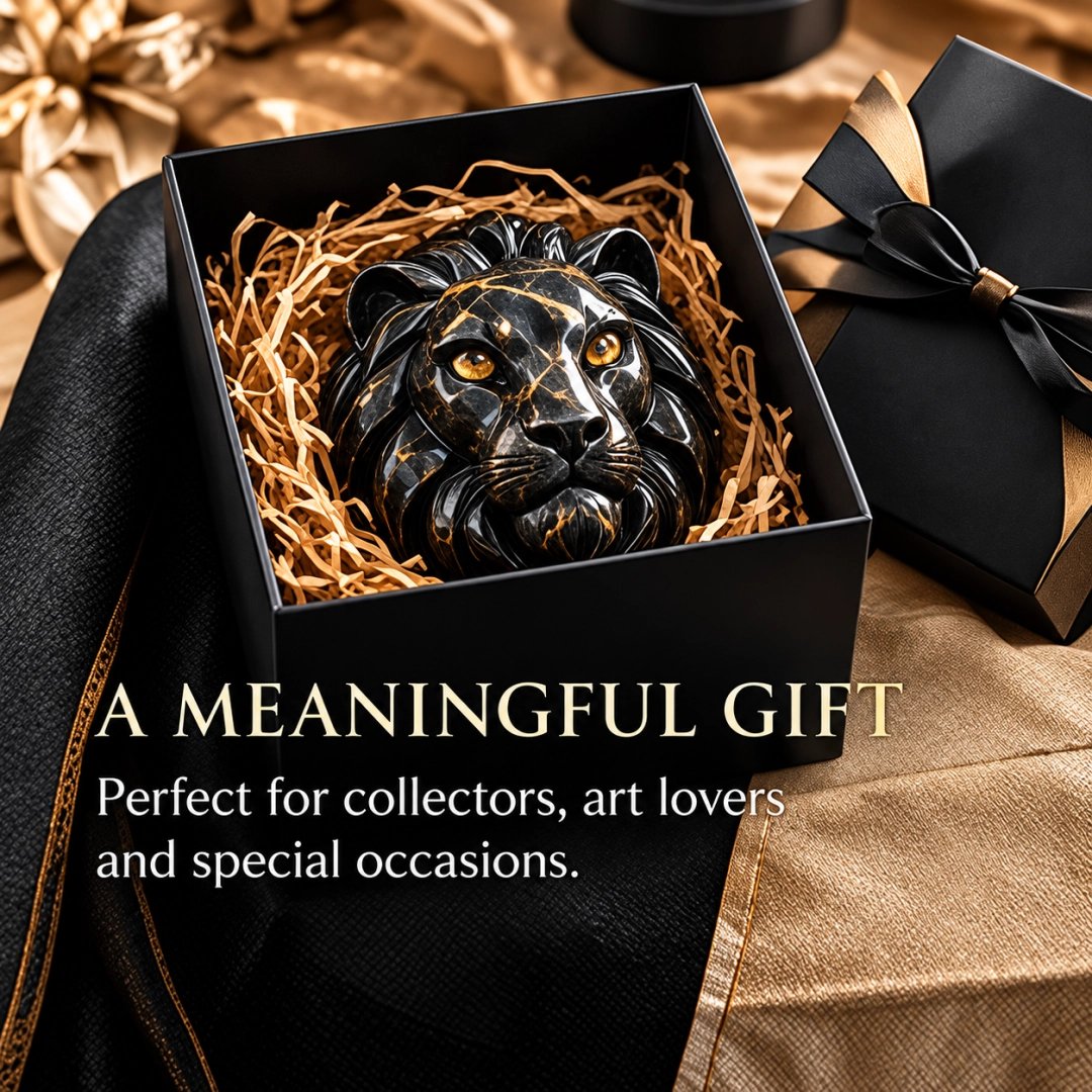 Guardian sculpture presented in a styled gift scene.