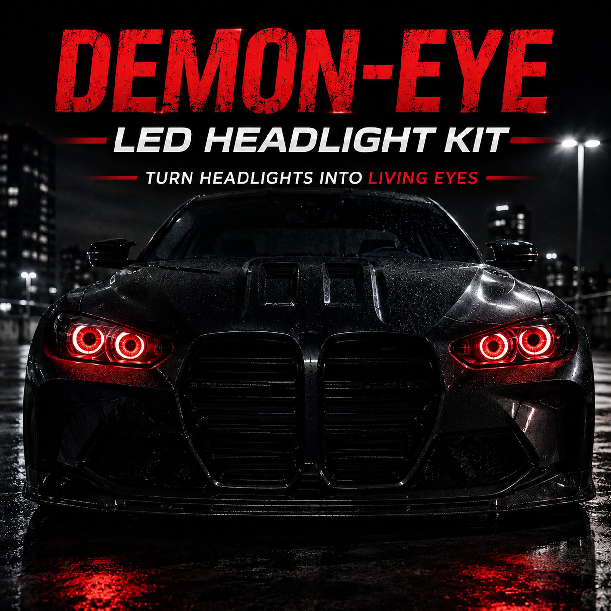 Custom Demon Eye RGB projector lighting installed in a vehicle headlight