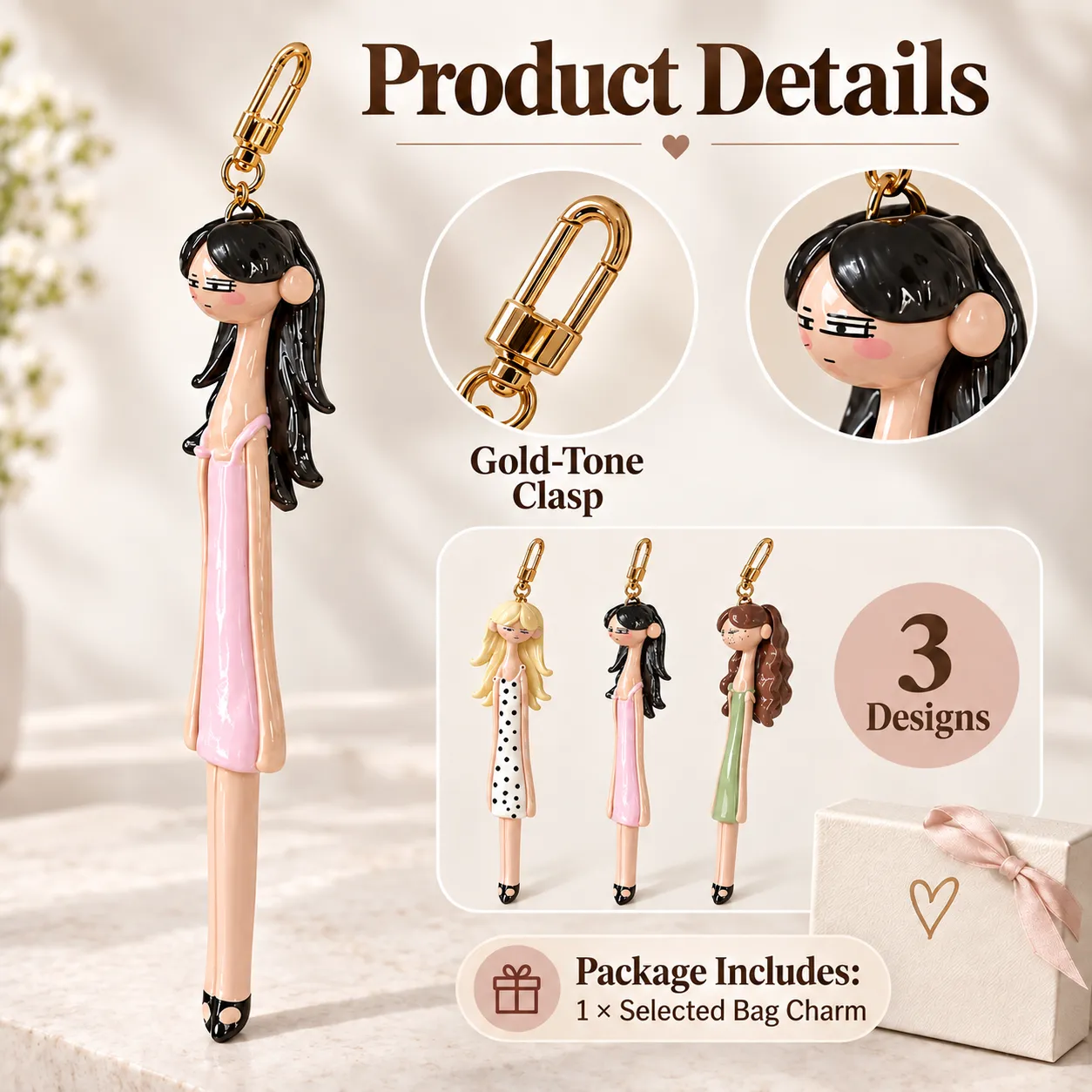 Fashion Girl Doll Bag Charm product details