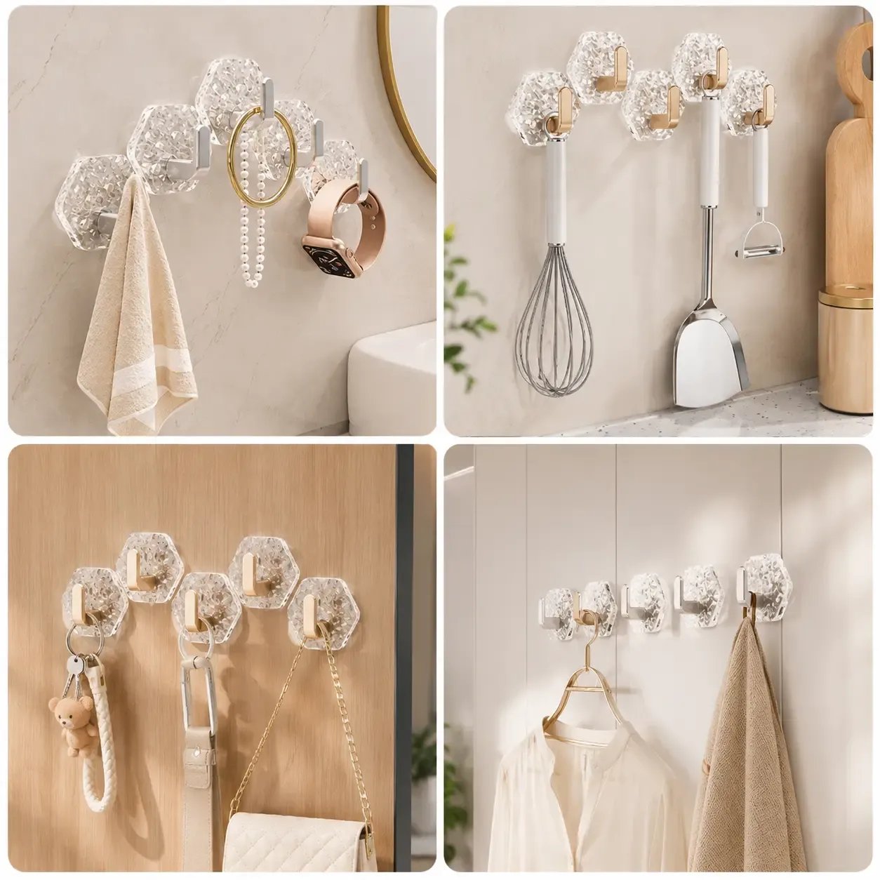 Self-adhesive wall hooks used around the home