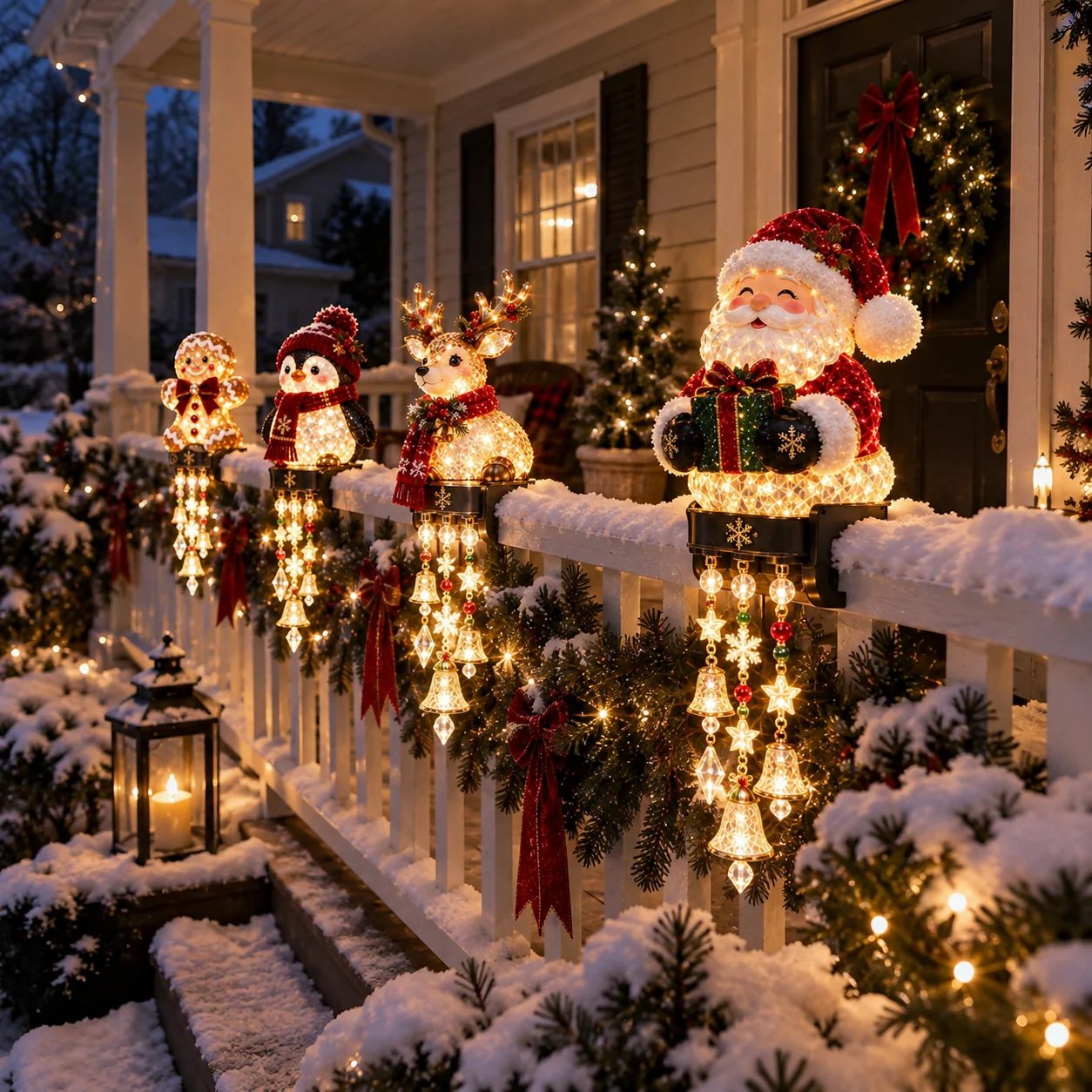 Four Christmas Character Lights on Porch