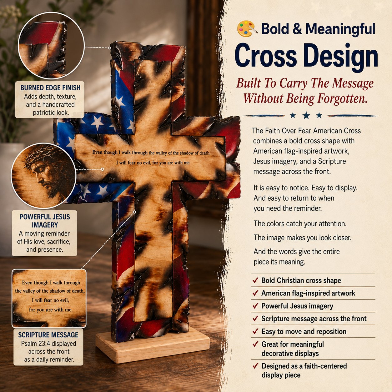 Bold Faith Over Fear Cross Design