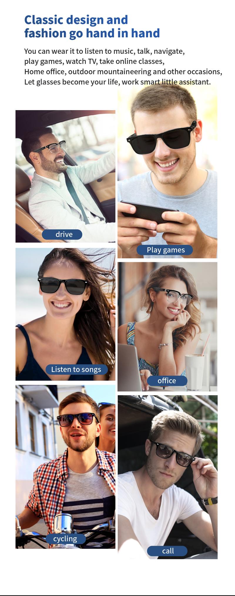 Product Introduction of E13 Smart Glasses UV Protection Anti-Blue Light , Bluetooth Compatible for Men & Women , Multifunctional Wireless Glass 36