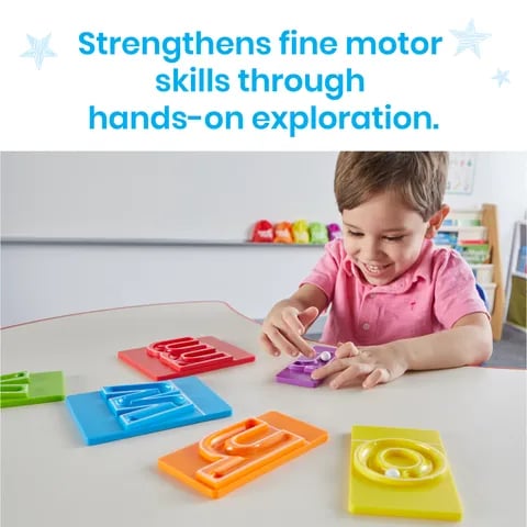Child using lowercase marble tracing letters for hands-on learning