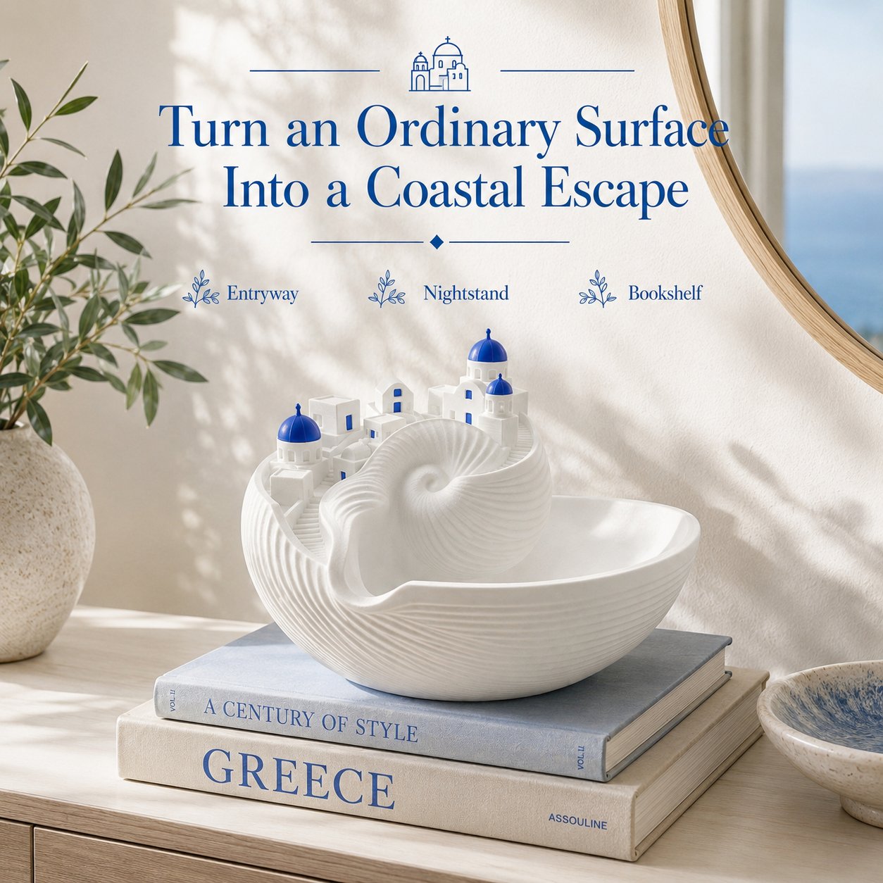 Santorini bowl styled in home decor