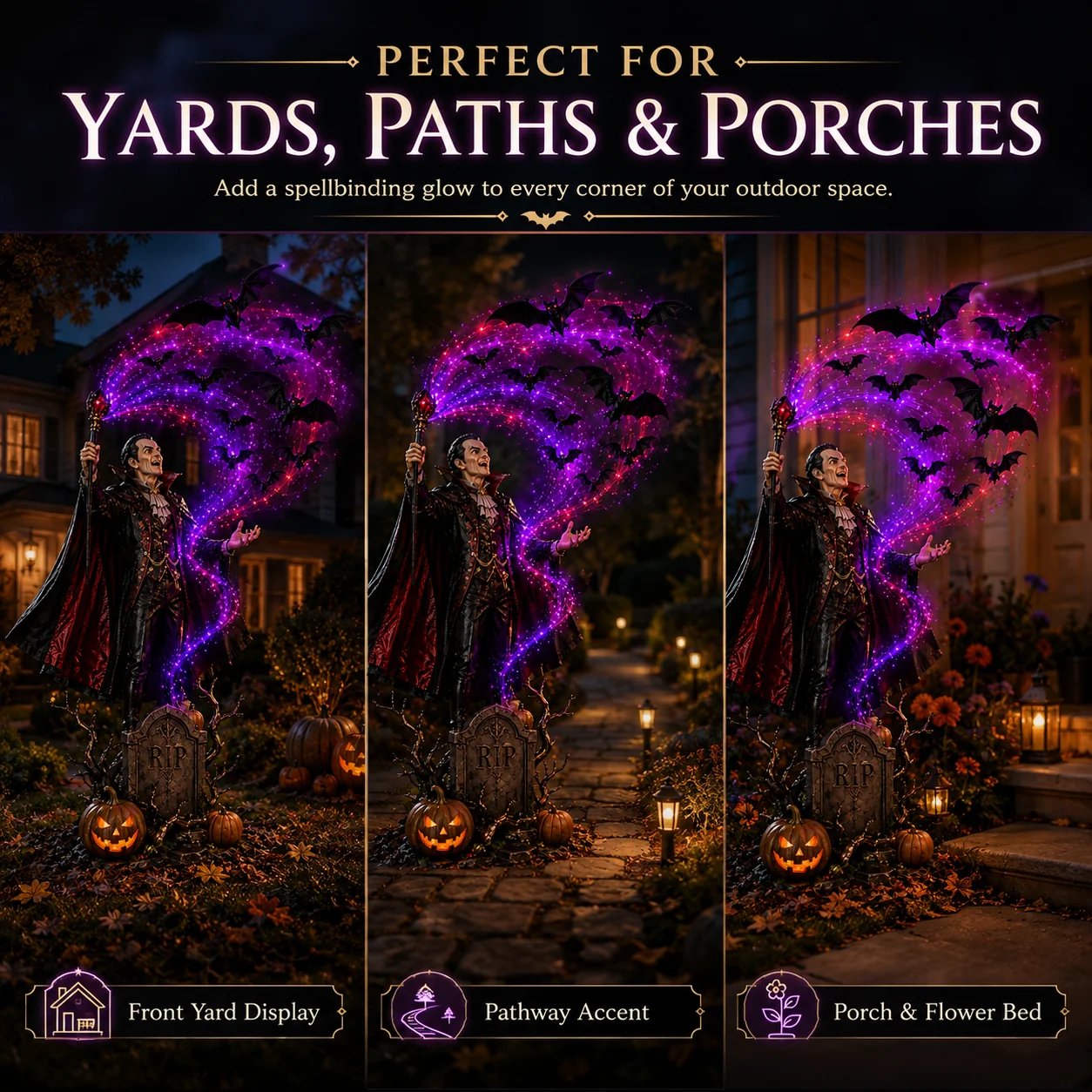 Halloween vampire garden light display
