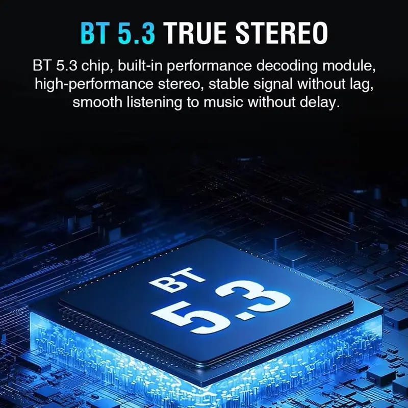 Seller graphic advertising Bluetooth 5.3 audio connectivity