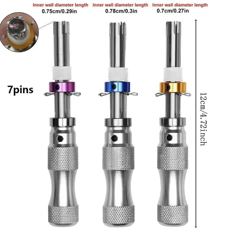 Three-piece tubular seven-pin service tool set in three sizes