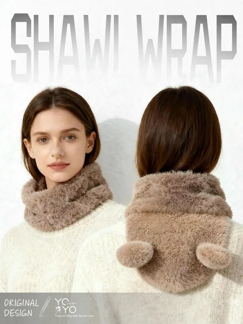 Bear ear beanie shown as a neck warmer