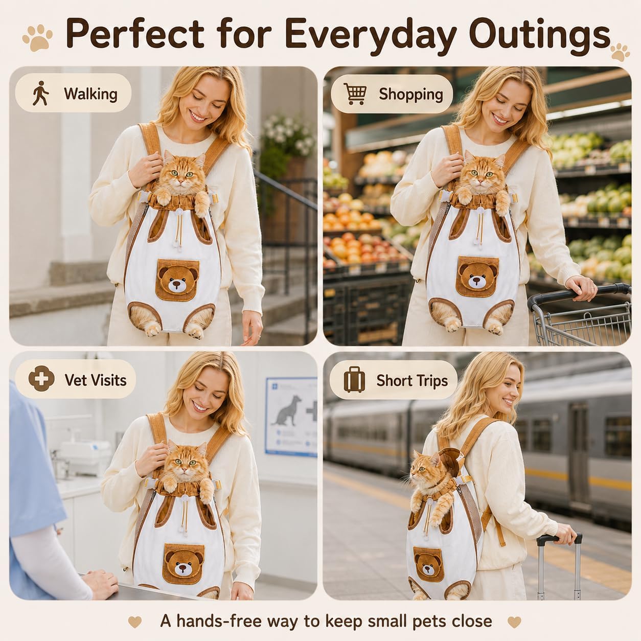 Front pet carrier backpack for walking shopping vet visits and short trips
