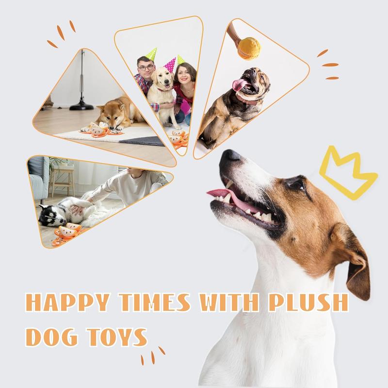 Happy dogs playing with plush toy
