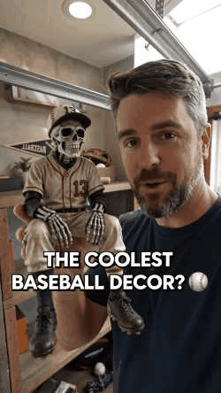 Baseball skeleton shelf sitter spooky sports decor