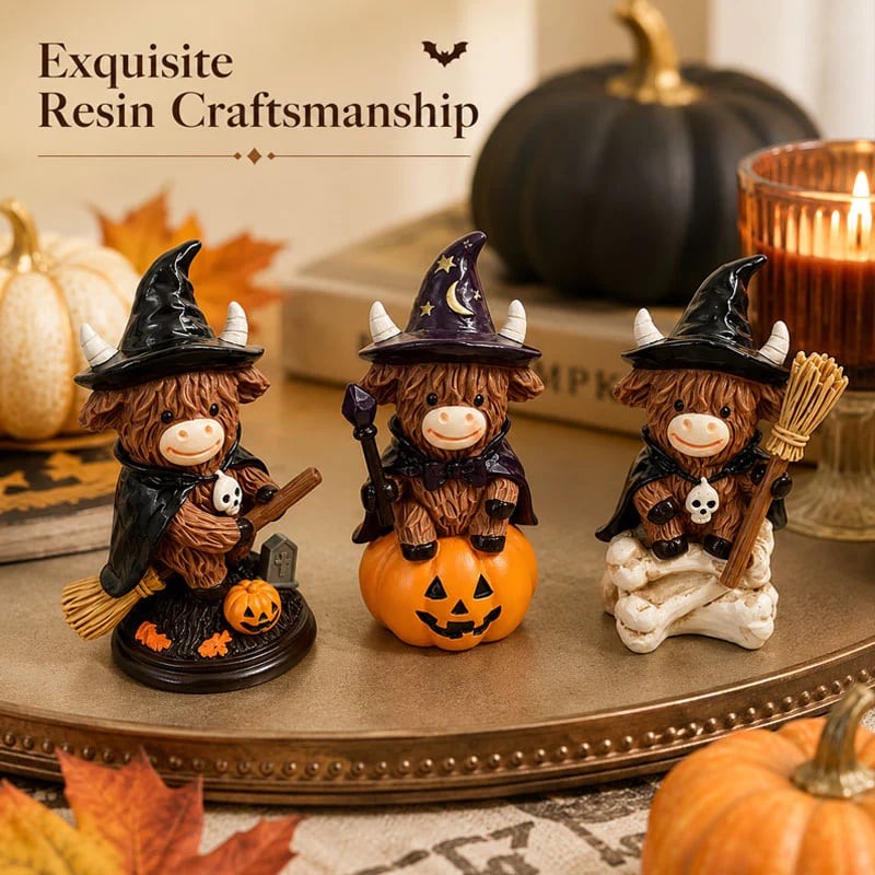 Detailed Halloween Highland Cow resin ornament