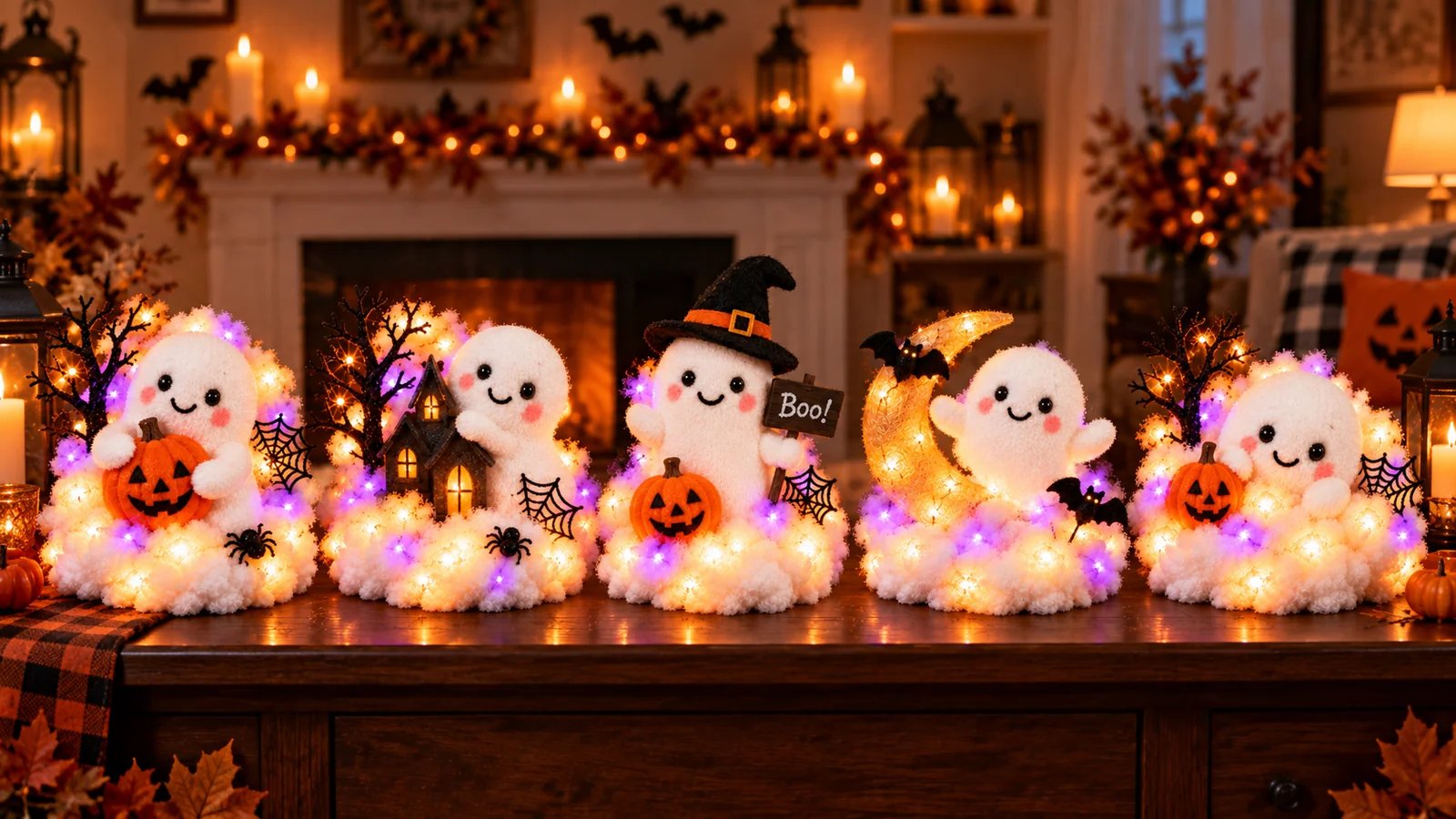 Halloween ghost collection displayed at night