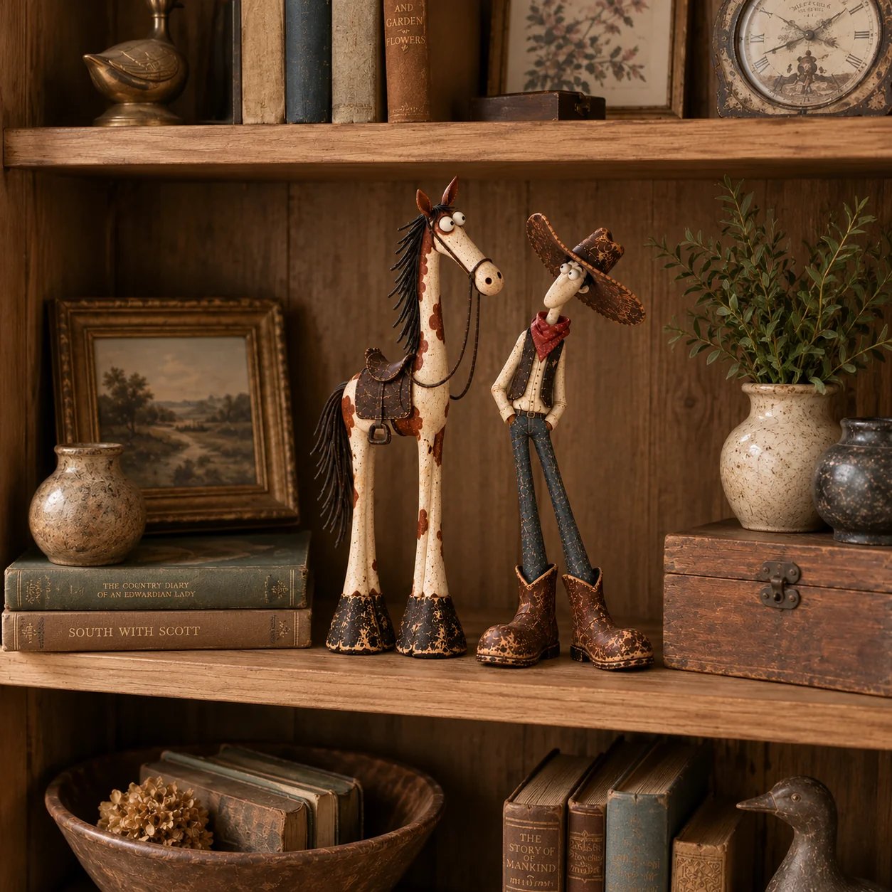 Expressive whimsical cowboy home decor figurine