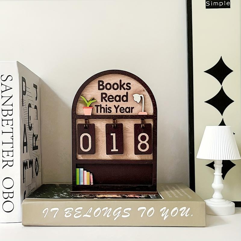 Wooden Annual Reading Count Display Piece, Track Up to 999 Books, DIY Text with Base, Office Book Decor, Gift for Readers & Writers, Home Office Decor