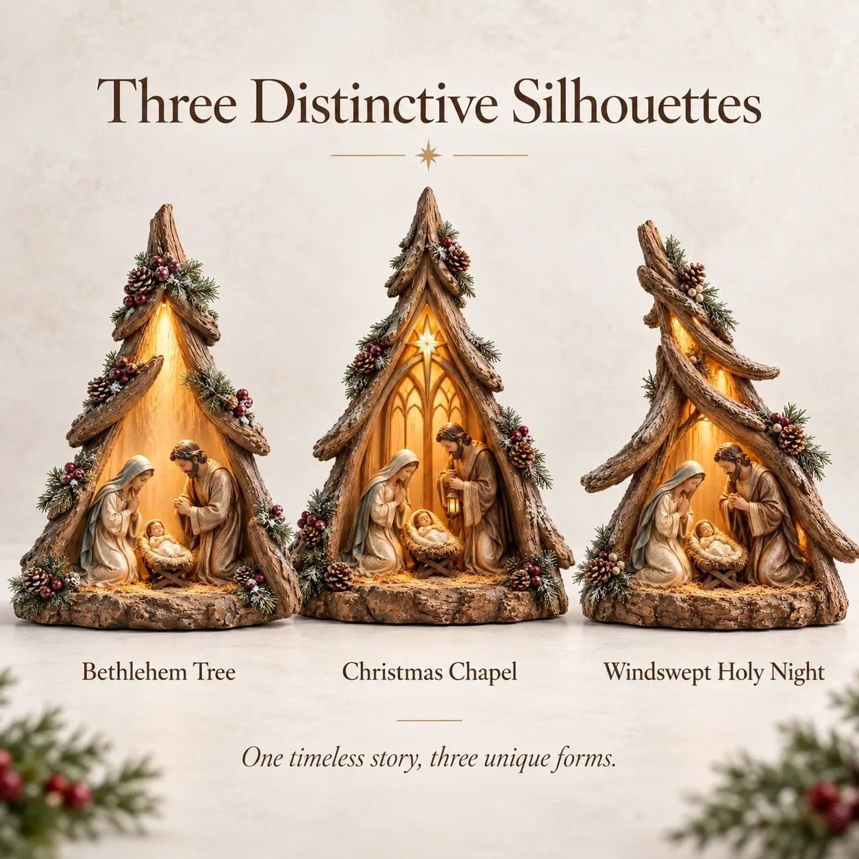 Three Old World Lighted Nativity designs